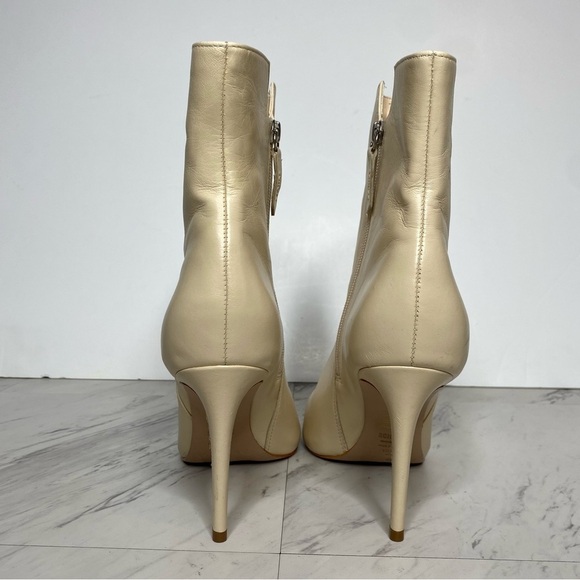 Schutz Betsey Eggshell Leather Pointy Toe Heeled Bootie 10 1/2 B - Picture 3 of 15